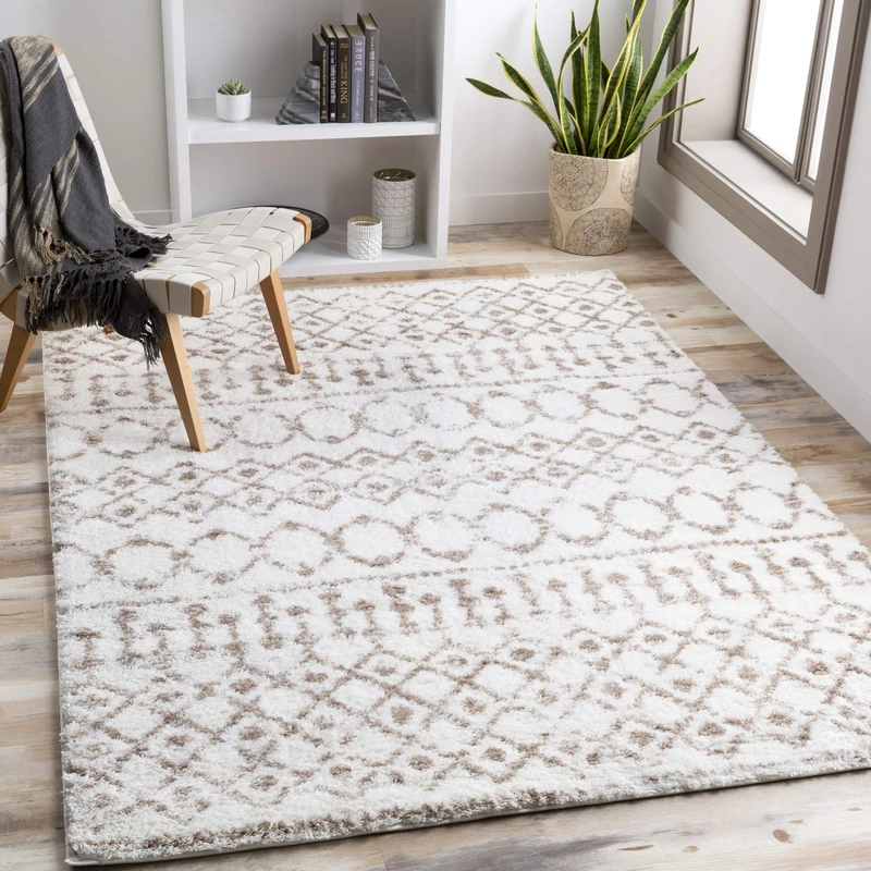 Livabliss Saanjh Brasov Shaggy Design – Living Room 160x220 cm, Soft Fluffy Bedroom Use, Neutral Boho Look, Plush Thick Pile, Easy Care, Tan Cream