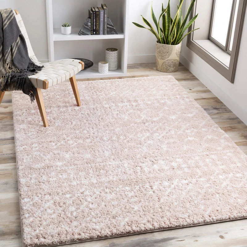 Livabliss Brasov Shaggy - Modern Area s Living Room 160x220 cm, Soft Shaggy s for Bedroom - Geometric Abstract Fluffy, Easy Care Plush Thick Pile - Large, Pink and Cream