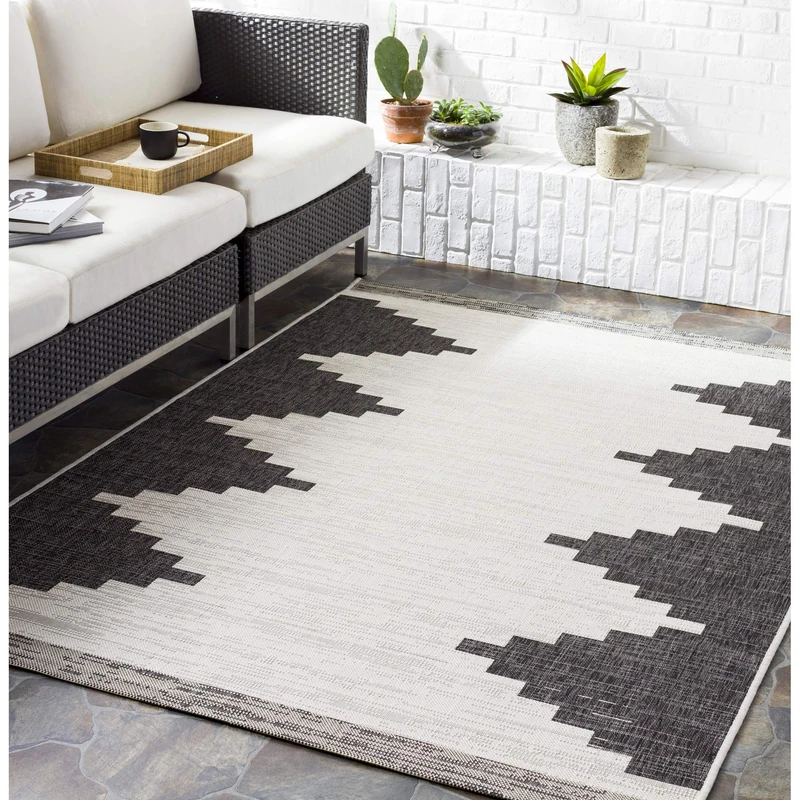 Livabliss Geometric - Indoor Outdoor Large, Lagada 160x230 cm - Patio s, Decking, Outdoor Carpet - Boho Colourful Garden s, Patterned, UV Weather, Stain Durable, Black, Grey