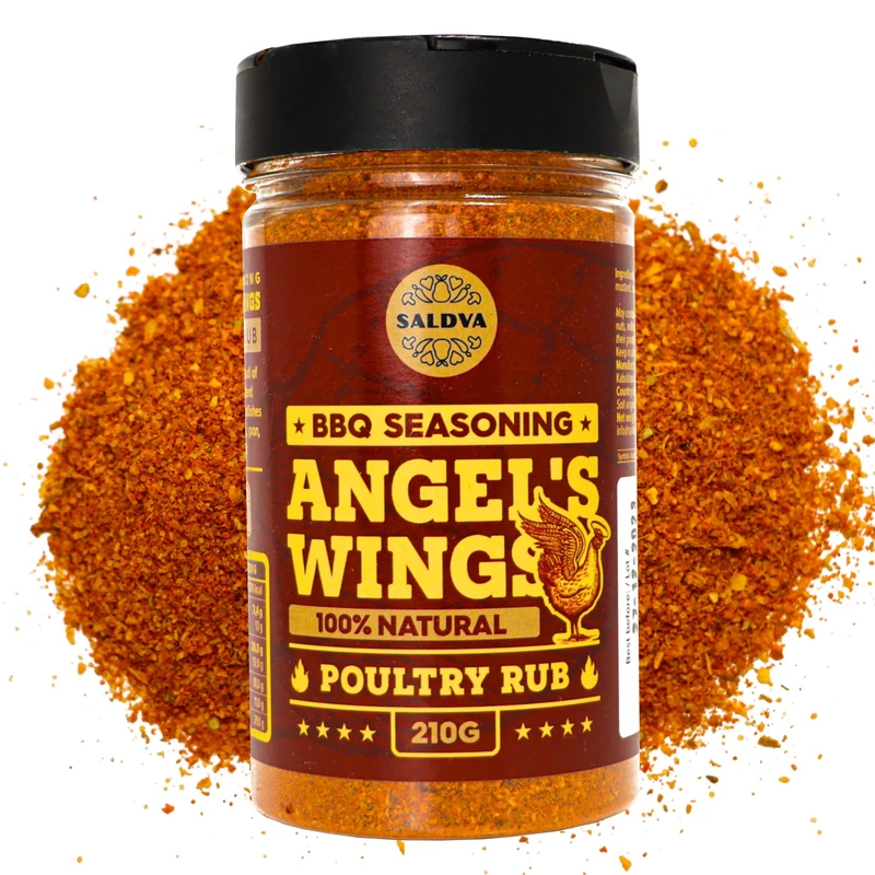 Angel's Wings BBQ Chicken Rub - 100% Natural Aromatic Seasoning - Perfect Blend Of Spices For Amazing Chicken BBQ And Grill Dishes - Large Jar (210g)