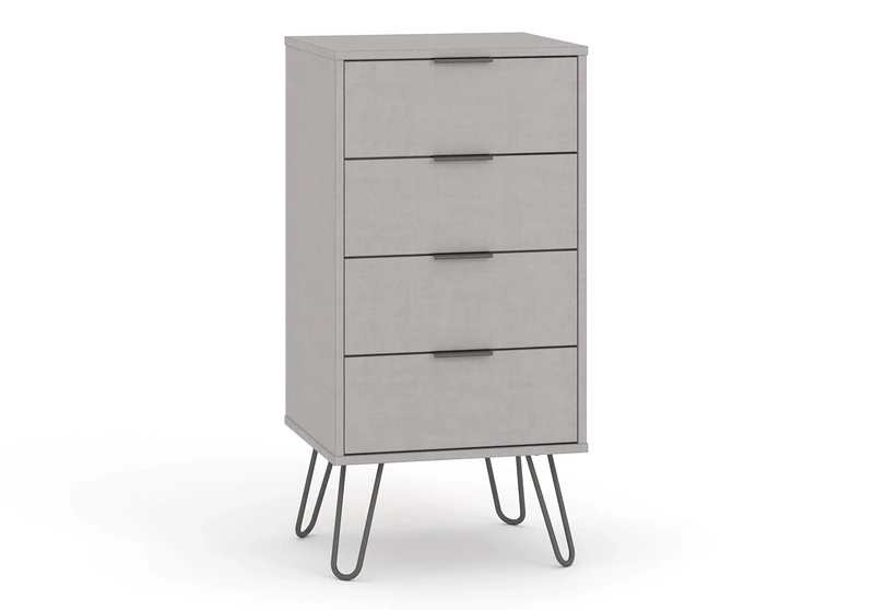 Home Source Chest of Drawers Tallboy Cabinet Organiser, Industrial Bedroom Storage, Grey, 4 Drawer Narrow