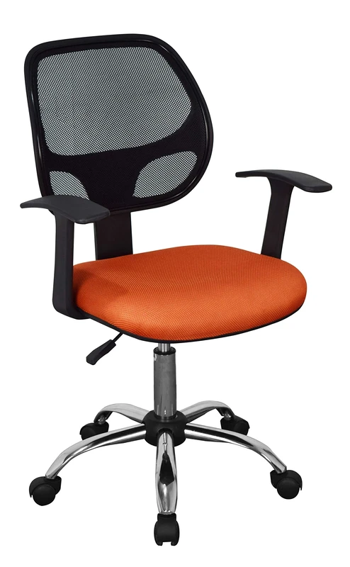 Home Source Office Ergonomic Desk Chair, Orange Seat with Mesh Back and Chrome Base, Adjustable Height