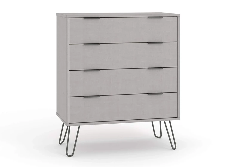Home Source Chest of Drawers Cabinet Organiser, Wooden Industrial Bedroom Storage, Hairpin Legs, Grey, 4 Drawer