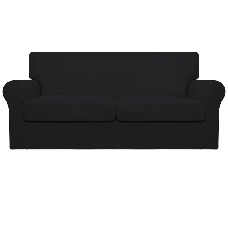 Easy-Going Oversized 3 Pieces Stretch Fleece Soft Loveseat Couch Cover for Pets - Washable Sofa Slipcover for 2 Separate Cushion Couch - Elastic Furniture Protector for Dogs, Kids Black