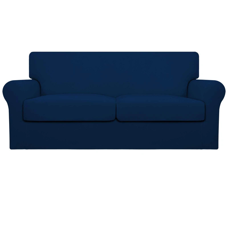 Easy-Going Oversized 3 Pieces Stretch Fleece Soft Loveseat Couch Cover for Pets - Washable Sofa Slipcover for 2 Separate Cushion Couch - Elastic Furniture Protector for Dogs, Kids Navy