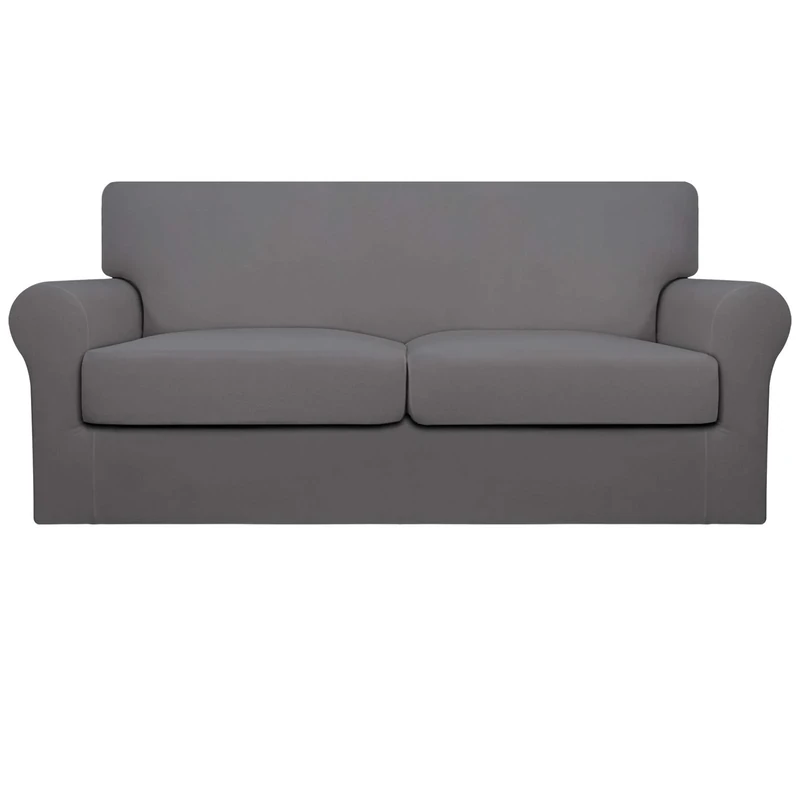 Easy-Going Oversized 3 Pieces Stretch Fleece Soft Loveseat Couch Cover for Pets - Washable Sofa Slipcover for 2 Separate Cushion Couch - Elastic Furniture Protector for Dogs, Kids Light Gray