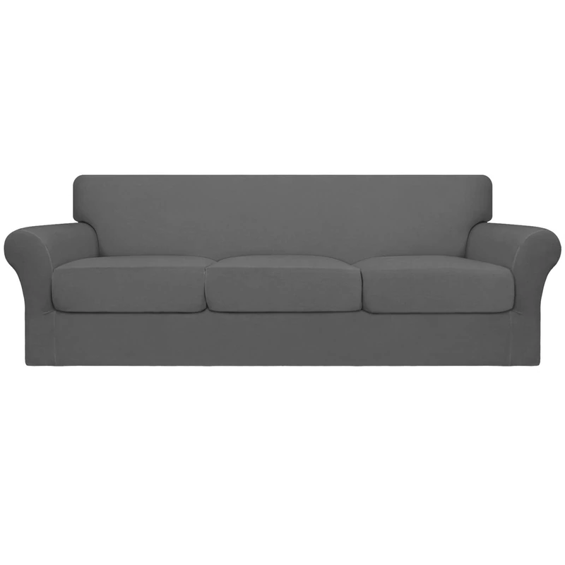Easy-Going 4 Pieces Oversized Stretch Soft Couch Cover for Dogs - Washable Sofa Slipcover for 3 Separate Cushion Couch - Elastic Furniture Protector for Pets, Kids Gray