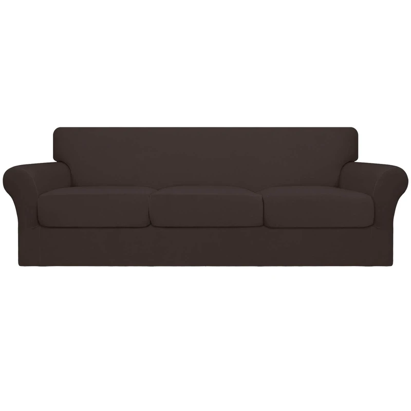 Easy-Going 4 Pieces Oversized Stretch Soft Couch Cover for Dogs - Washable Sofa Slipcover for 3 Separate Cushion Couch - Elastic Furniture Protector for Pets, Kids Chocolate