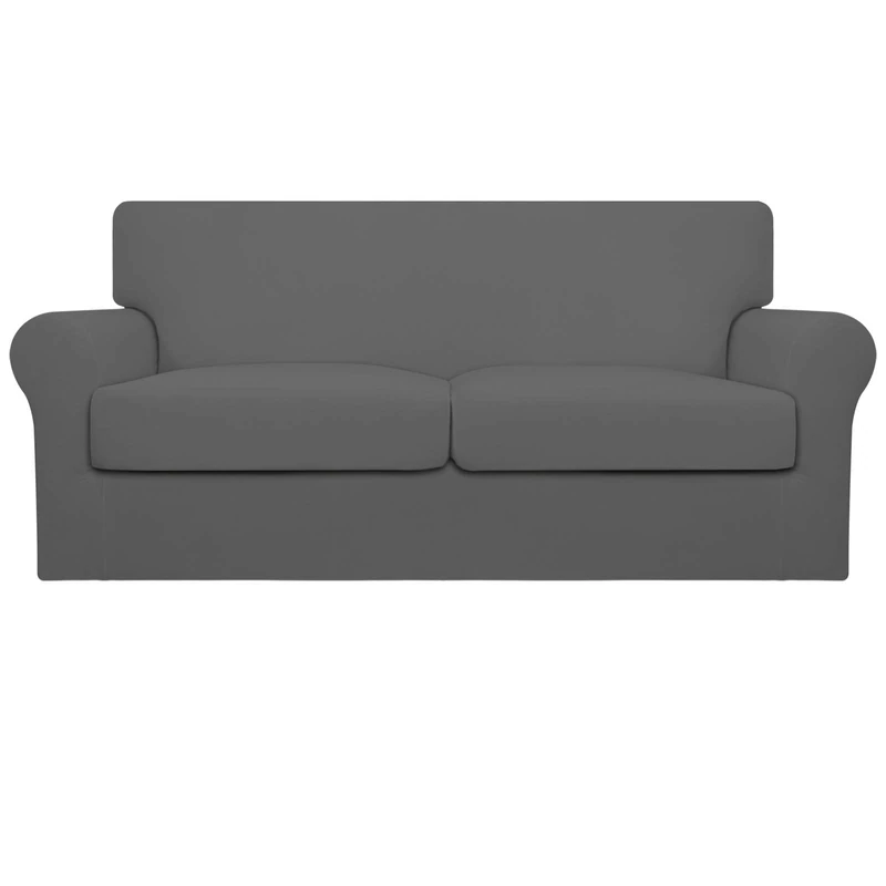 Easy-Going Oversized 3 Pieces Stretch Fleece Soft Loveseat Couch Cover for Pets - Washable Sofa Slipcover for 2 Separate Cushion Couch - Elastic Furniture Protector for Dogs, Kids Gray