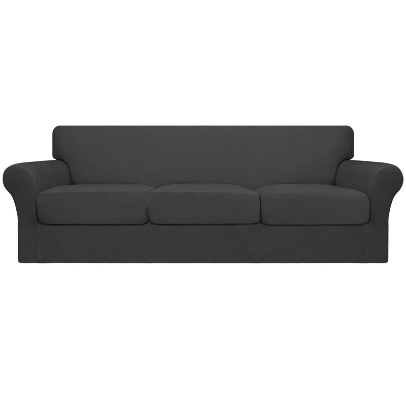Easy-Going 4 Pieces Oversized Stretch Soft Couch Cover for Dogs - Washable Sofa Slipcover for 3 Separate Cushion Couch - Elastic Furniture Protector for Pets, Kids Dark Gray