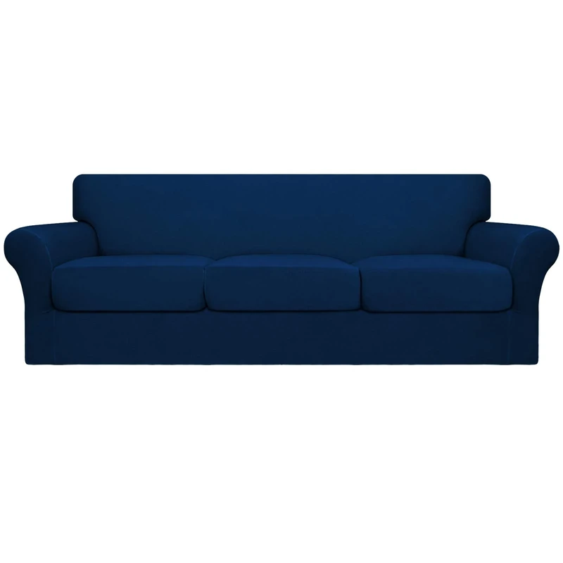 Easy-Going 4 Pieces Oversized Stretch Soft Couch Cover for Dogs - Washable Sofa Slipcover for 3 Separate Cushion Couch - Elastic Furniture Protector for Pets, Kids Navy