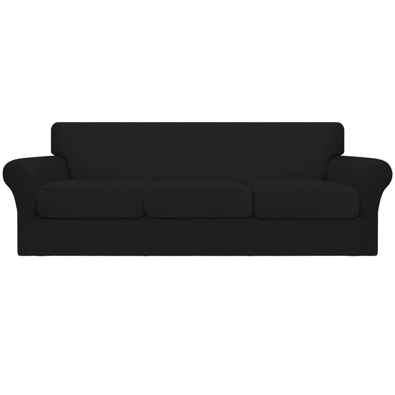 Easy-Going 4 Pieces Oversized Stretch Soft Couch Cover for Dogs - Washable Sofa Slipcover for 3 Separate Cushion Couch - Elastic Furniture Protector for Pets, Kids Black