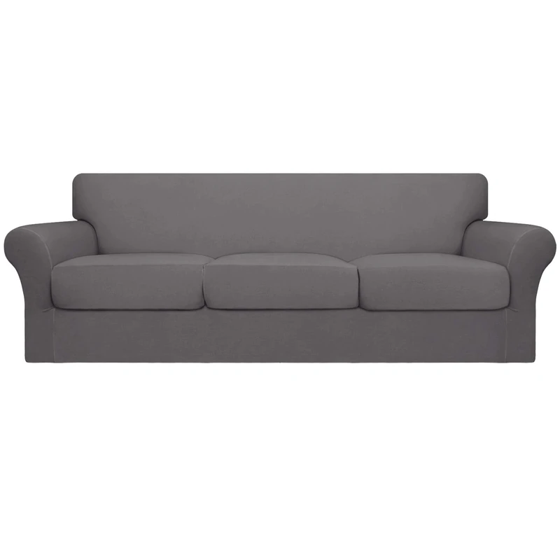 Easy-Going 4 Pieces Oversized Stretch Soft Couch Cover for Dogs - Washable Sofa Slipcover for 3 Separate Cushion Couch - Elastic Furniture Protector for Pets, Kids Light Gray