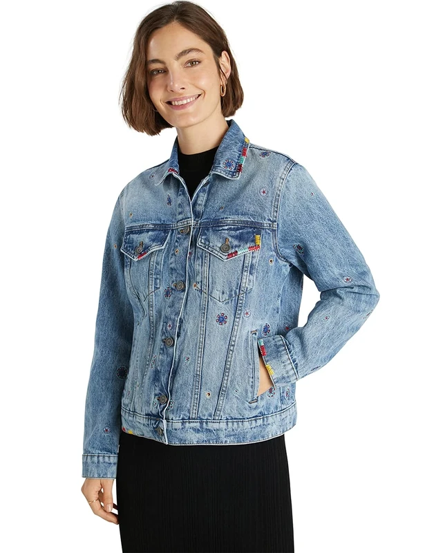 Desigual Women's Chaq_Eye of Tiger Denim Jacket, Blue, 8