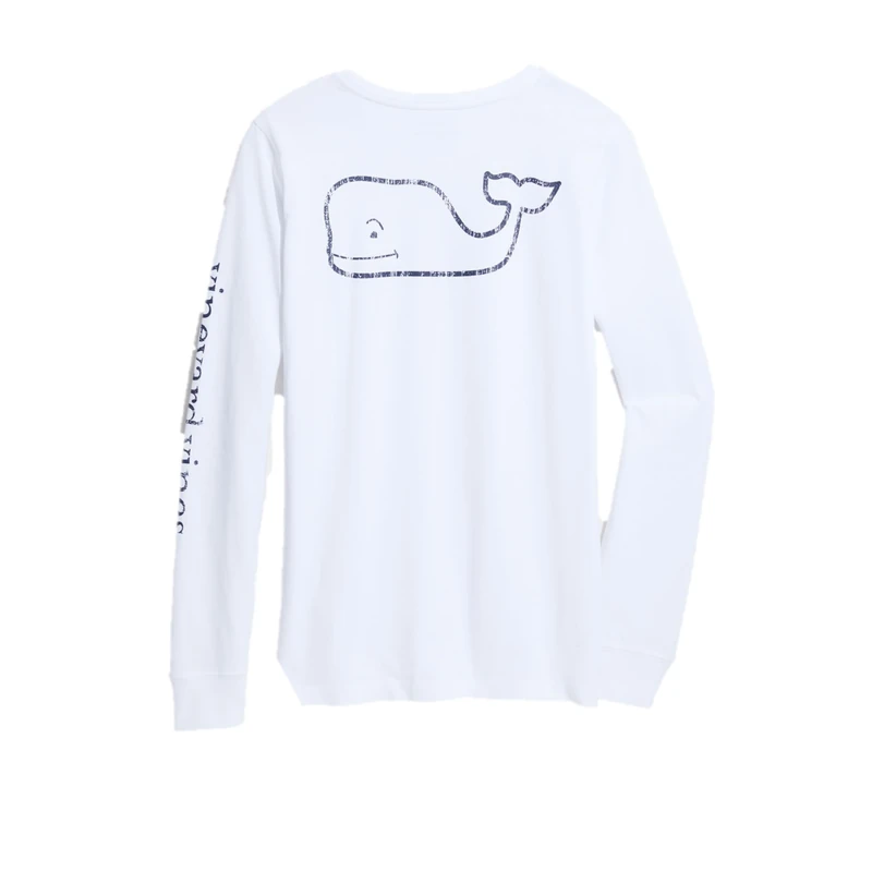 Vineyard Vines Women's Long-Sleeve Vintage Whale Pocket T-Shirt, White Cap, XL