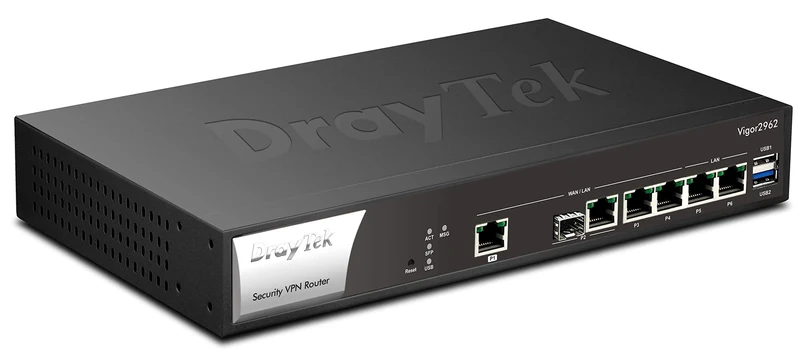 DrayTek Vigor 2962 2.5Gb Ethernet Dual-WAN Broadband Firewall Router, 200 VPN Tunnels, 20 VLANS, QOS, Remote Management, Load Balancing