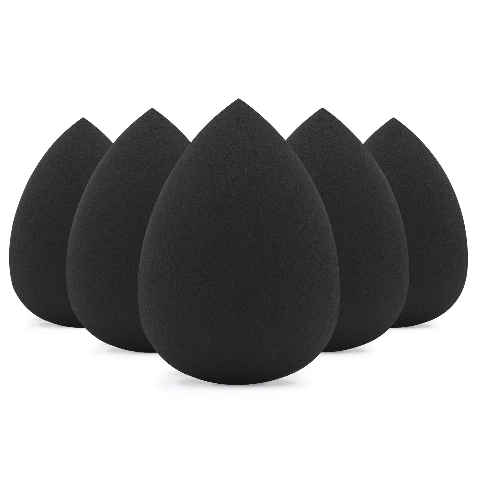 BEAKEY Makeup Sponge Set, Foundation Blending Beauty Sponge, Makeup Applicator Flawless for Liquid, Cream, and Powder, Latex Free and Vegan Makeup Sponges-5 Pcs Black