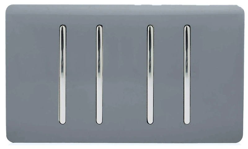 Trendi 4 Gang 3 Way Intermediate Artistic Modern Glossy 10 Amp Rocker Light Switch Warm Grey