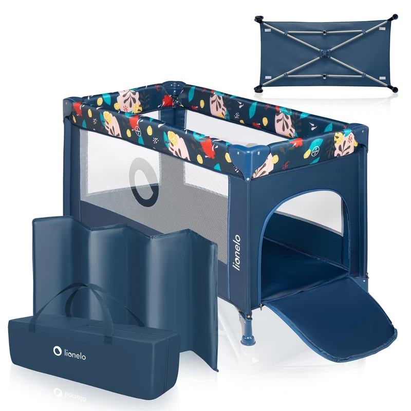 lionelo STEFI 2-in-1 Travel Cot & Baby zone Portable Baby Bed for Newborns and Toddlers 0-36 kg with Mattress, Side Entry, Breathable Mesh, LockGuard Safety, Wheels with Brakes, Easy-Fold System, Bag
