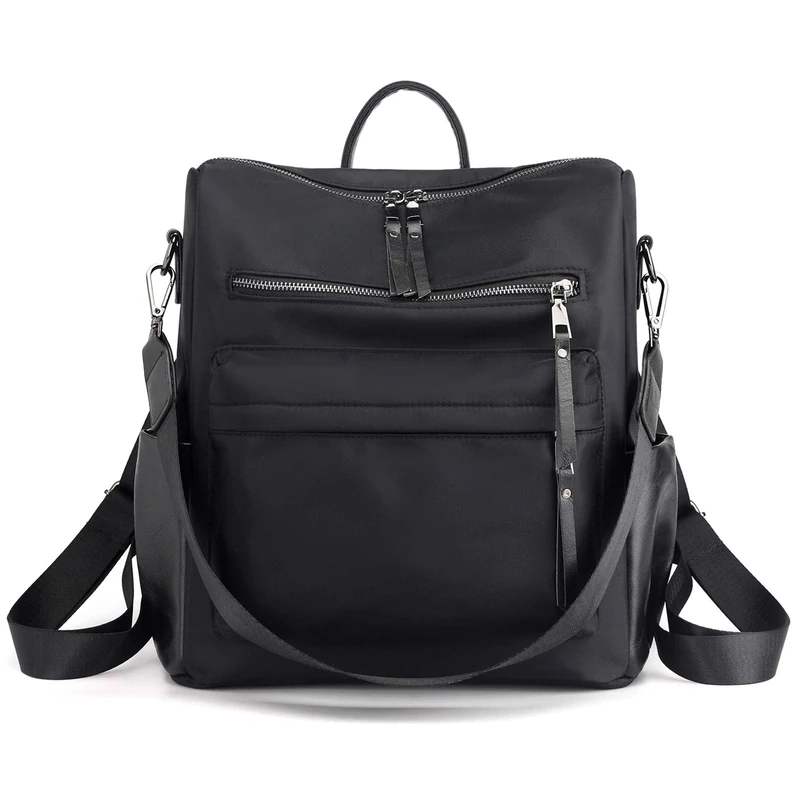 ZOCILOR Women's Fashion Backpack Purse Multipurpose Design Convertible Satchel Handbags and Shoulder Bag PU Leather Travel bag (Black Nylong)