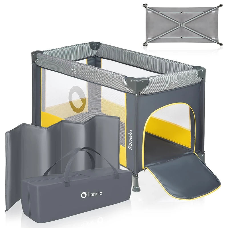 lionelo STEFI 2-in-1 Travel Cot & Baby Zone Portable Baby Bed for Newborns and Toddlers 0-36 kg with Mattress, Side Entry, Breathable Mesh, LockGuard Safety, Wheels with Brakes, Easy-Fold System, Bag