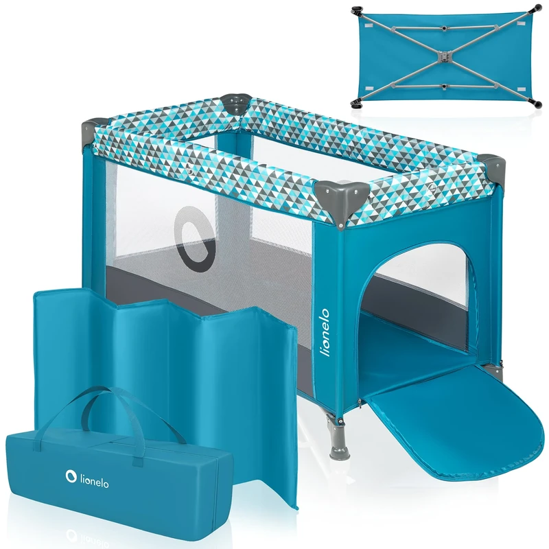 lionelo STEFI 2-in-1 Travel Cot & Baby zone Portable Baby Bed for Newborns and Toddlers 0-36 kg with Mattress, Side Entry, Breathable Mesh, LockGuard Safety, Wheels with Brakes, Easy-Fold System, Bag