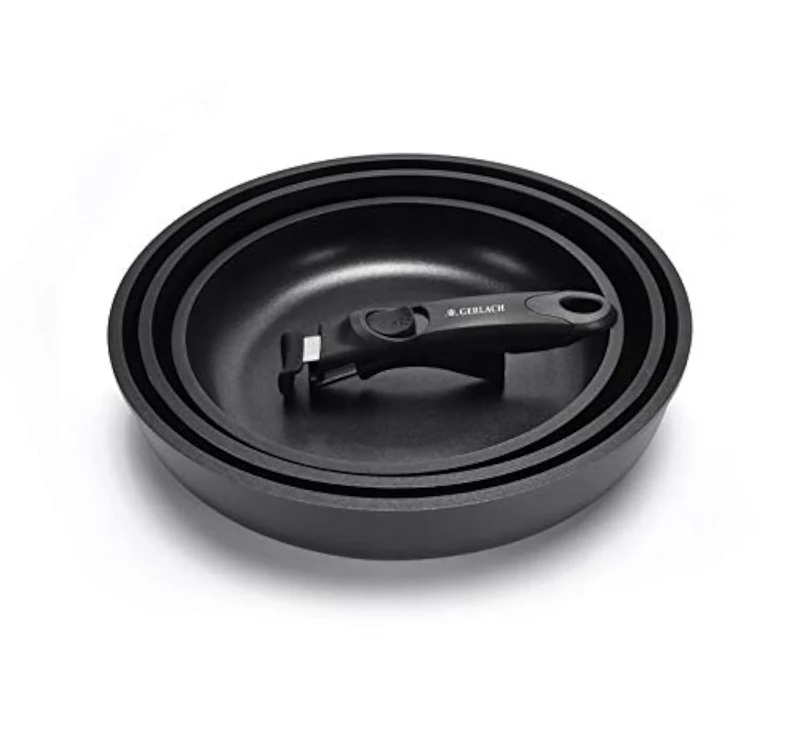 Gerlach 1760 Set of 3 Frying Pans 20/24/28 cm Removable Handle with Non-Stick Coating Ilag Xera Hard 2 Ceramic Stainless Steel