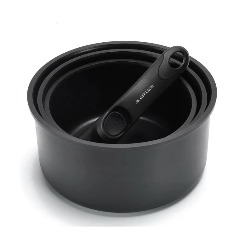Gerlach Smart Ceramic Pots Set with Ceramic Coating Detachable Handle Induction Electric Gas Ceramic Cooker 16cm 18cm 20cm Black