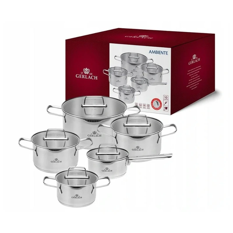 Gerlach Ambiente Stainless Steel Saucepan Set, Induction Cookware, Set of 5, Silver