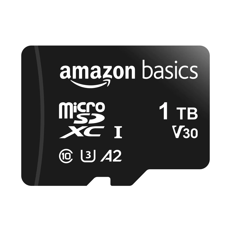 Amazon Basics Micro SDXC, 1TB, with SD Adapter, A2, U3, read speed up to 100 MB/s, Black