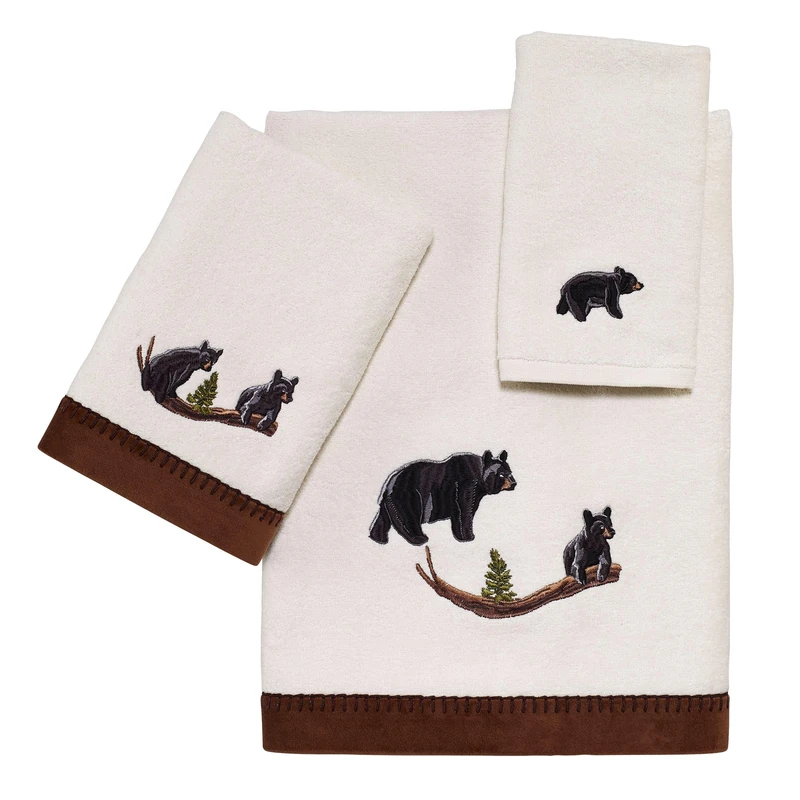 Avanti Linens - 3pc Towel Set, Soft & Absorbent Cotton Towels (Black Bear Lodge Collection, Ivory) - Image 1