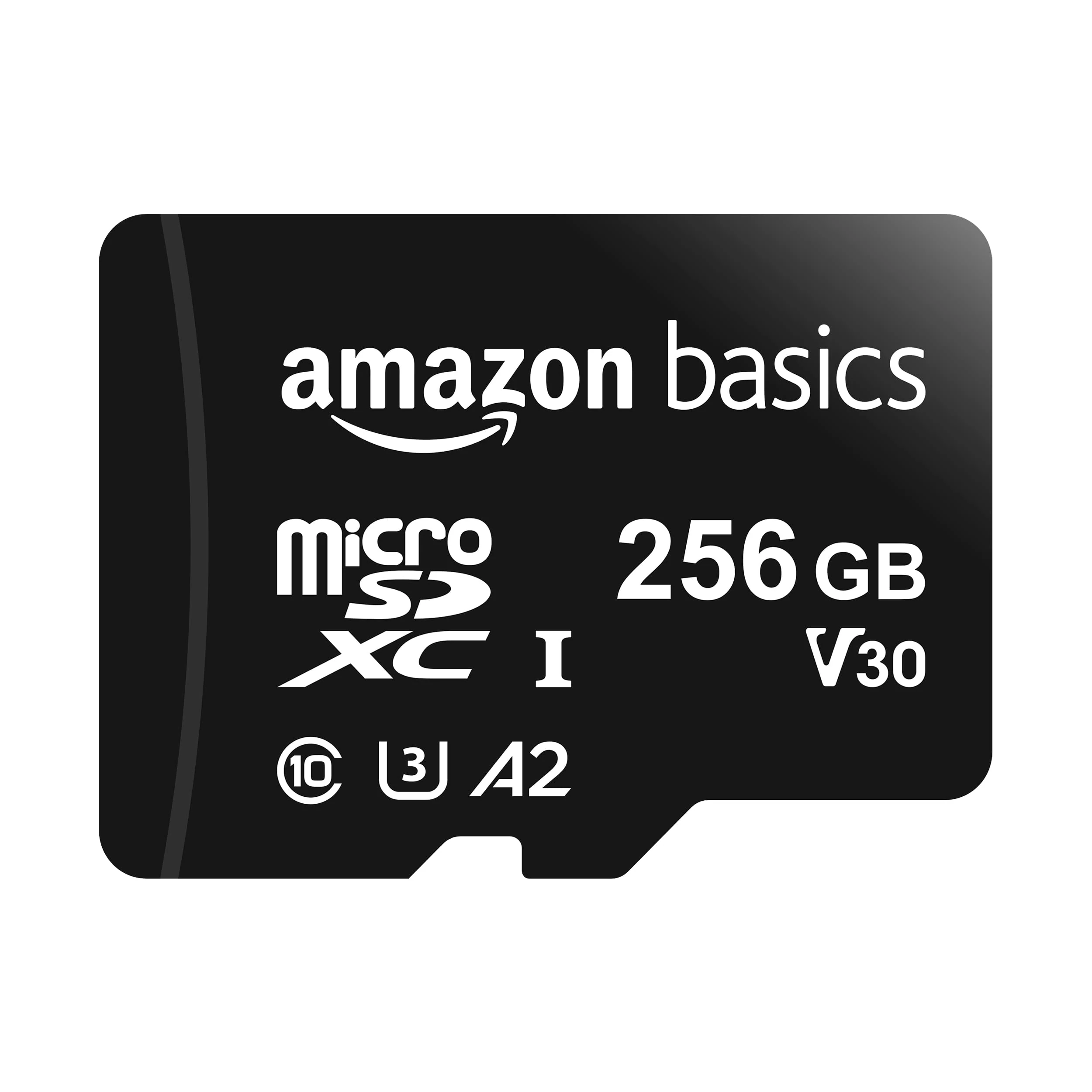 Amazon Basics MicroSDXC, 256 GB, with SD Adapter, A2, U3, read speed up to 100 MB/s, Black
