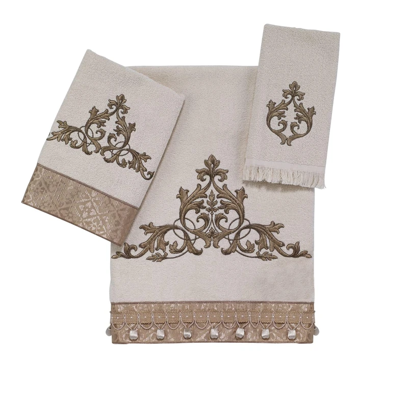 Avanti Linens - 3pc Towel Set, Soft & Absorbent Cotton Towel, Embroidered Bathroom Accessories (Monaco Collection, Ivory) - Image 1