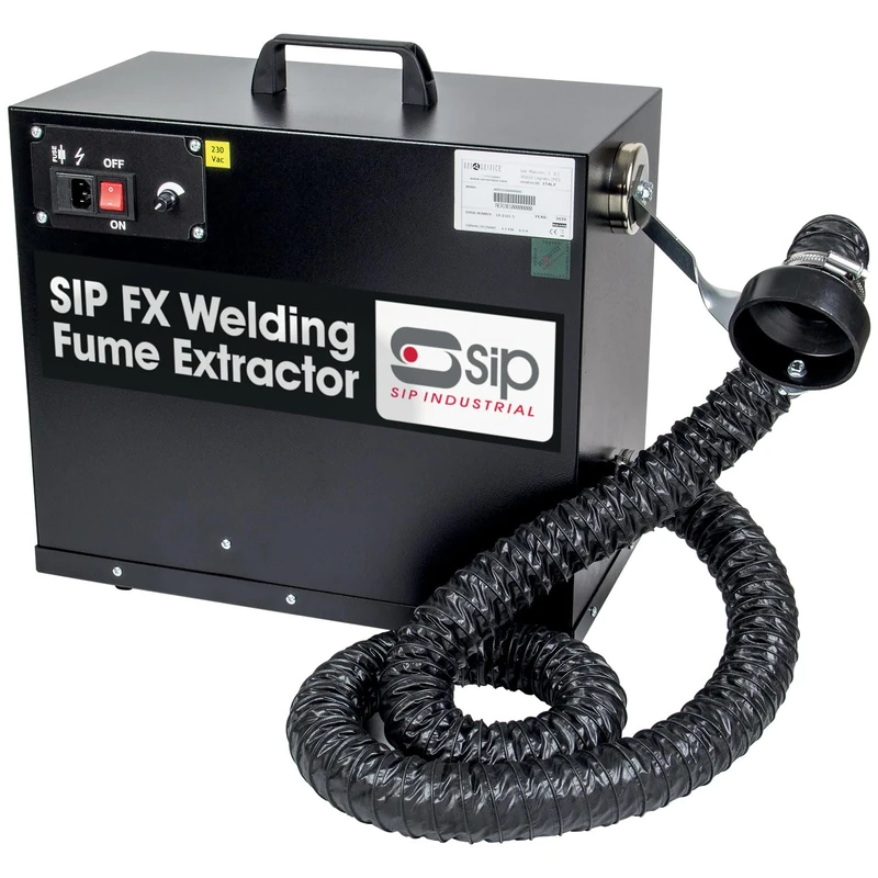 SIP FX Portable Welding Fume Extractor, 3 Stage Air Filter, 1.1kW Motor, 250m³/hr Flow Rate, 85% Filtration, 65dB Noise Level with 2m Adjustable Hose