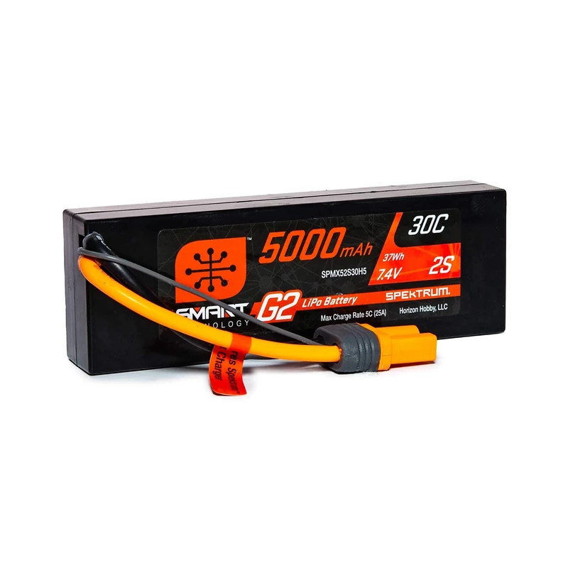 Spektrum SPMX52S30H5 5000mAh 2S 7.4V Smart G2 LiPo 30C Hard Case IC5, Grey/Silver