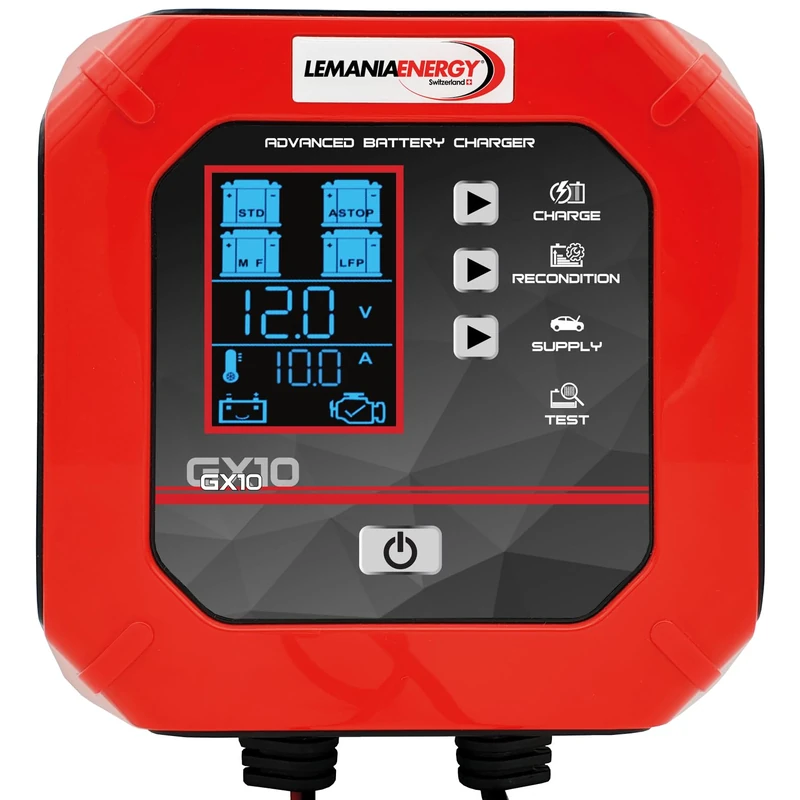 SIP Advanced Car Battery Charger GX10, 12V 10A with 10 Charging Steps - Smart Charger & Battery Maintainer