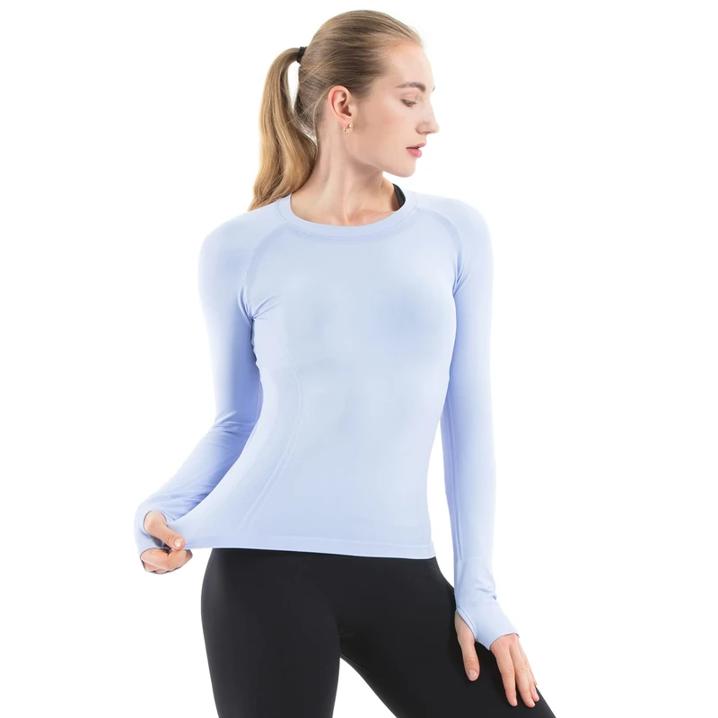MathCat Women's Long Sleeve Running Yoga Tops with Thumbholes, Workout Gym Tops Shirts for Women, Seamless Base Layer Thermal Tops for Sports Fitness(WA.S) - Image 1