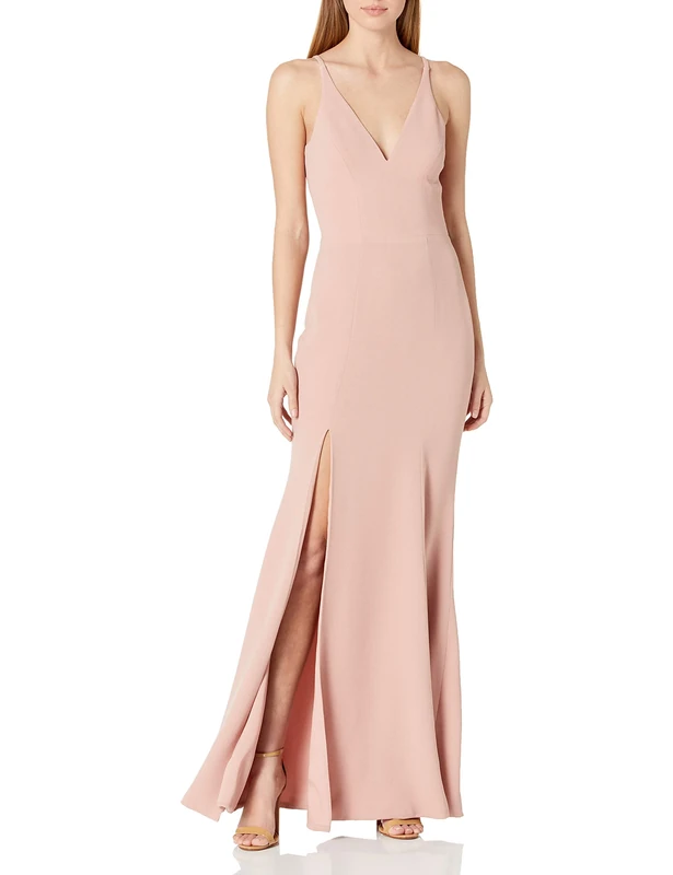 Dress the Population Women's Iris Crepe Side Slit Gown Special Occasion Dress, Blush, Small