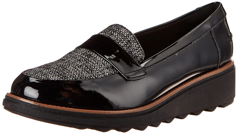 Clarks Women's Sharon Gracie Penny Loafer. W US, Black Pat Combi, 3 UK
