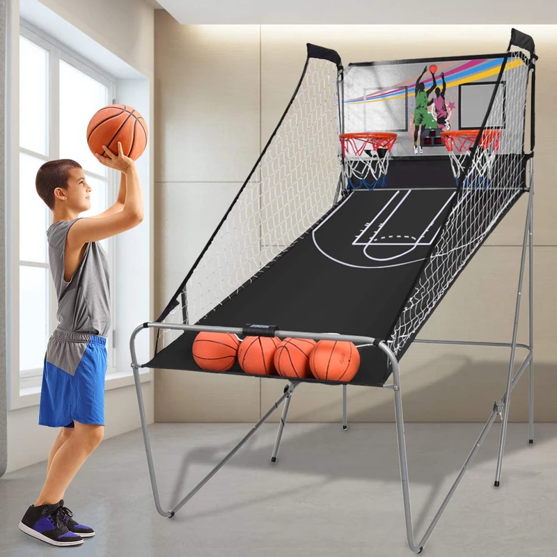 GYMAX Foldable Basketball Arcade Game (Silver+Black)