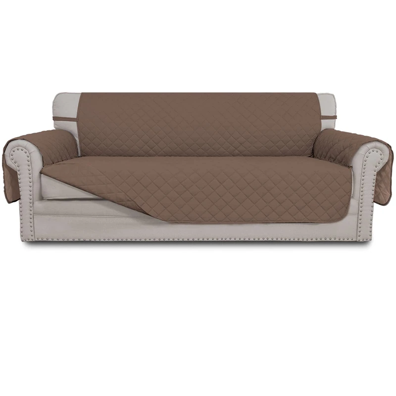 Easy-Going 4 Seater Sofa Slipcover Reversible Sofa Cover Water Resistant Couch Cover with Foam Sticks Elastic Straps Furniture Protector for Pets Kids Children Dog Cat (XX-Large, Brown/Brown)
