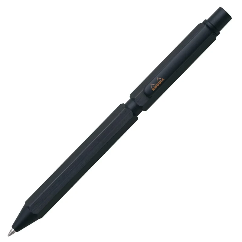 RHODIA 9342C - 3 in 1 scRipt Multipen 2 Ballpoint Pens 0.5 mm Black & Red + 1 Graphite Mechanical Pencil 0.5 mm - Hexagonal Body in Black Brushed Aluminium - Refillable - Eraser Under the Push Button