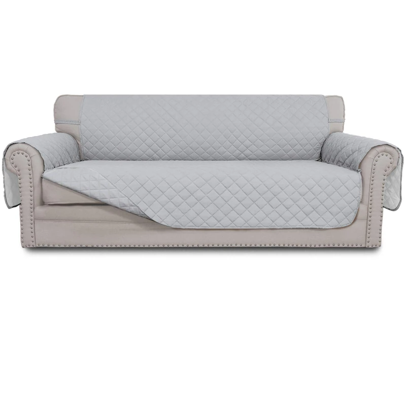 Easy-Going 4 Seater Sofa Slipcover Reversible Sofa Cover Water Resistant Couch Cover with Foam Sticks Elastic Straps Furniture Protector for Pets Children Dog (XX-Large, Light Gray/Light Gray)