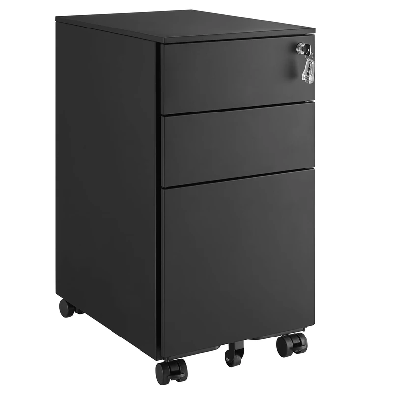 SONGMICS Mobile File Cabinet, Office Cabinet with Wheels and Lock, for A4, Legal, Letter-Sized Documents, Hanging File Folders, Black OFC031B01