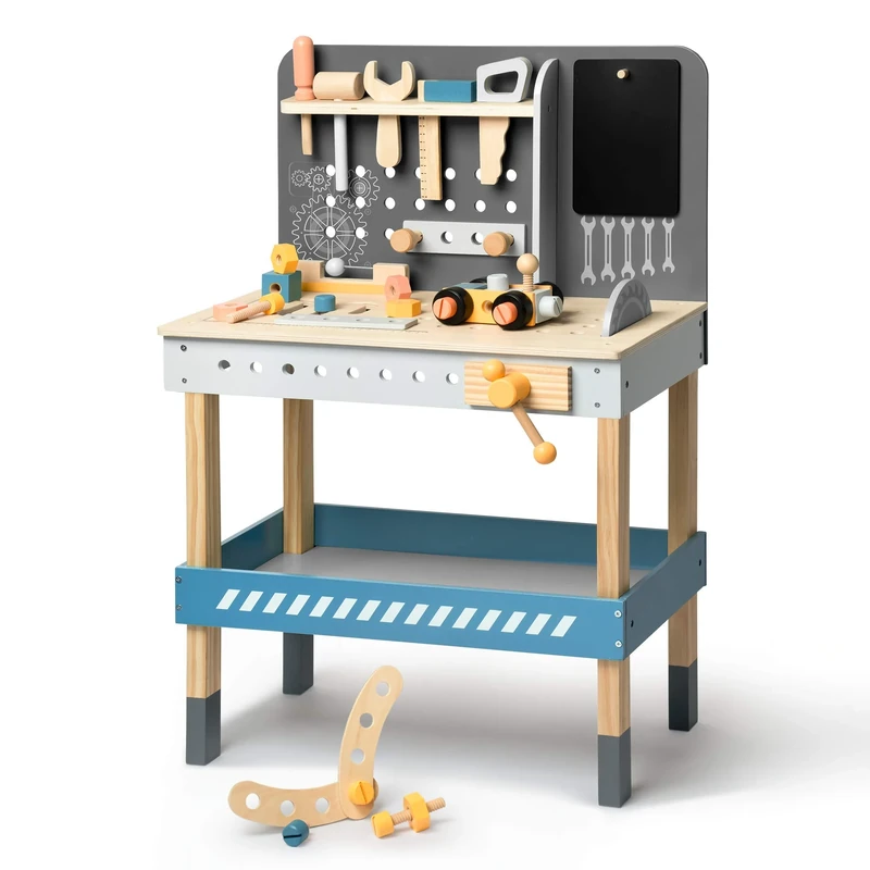 ROBUD Kids Tool Set Wooden Workbench Kids Work Bench and Tools Toy with Accessories