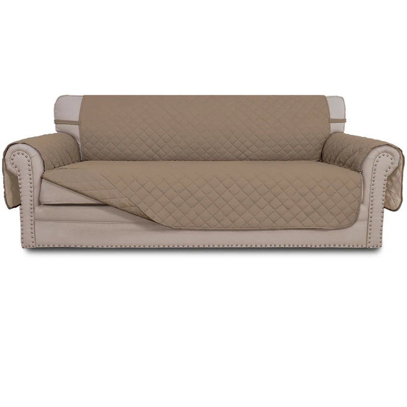 Easy-Going 4 Seater Sofa Slipcover Reversible Sofa Cover Water Resistant Couch Cover with Foam Sticks Elastic Straps Furniture Protector for Pets Kids Children Dog Cat (XX-Large, Beige/Beige)