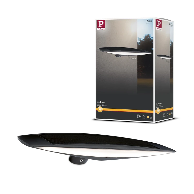 Paulmann Kiran 94339 LED Solar Wall Light IP44 Motion Sensor Including 1x 5 Watt Solar Light Anthracite Plastic 3000 K