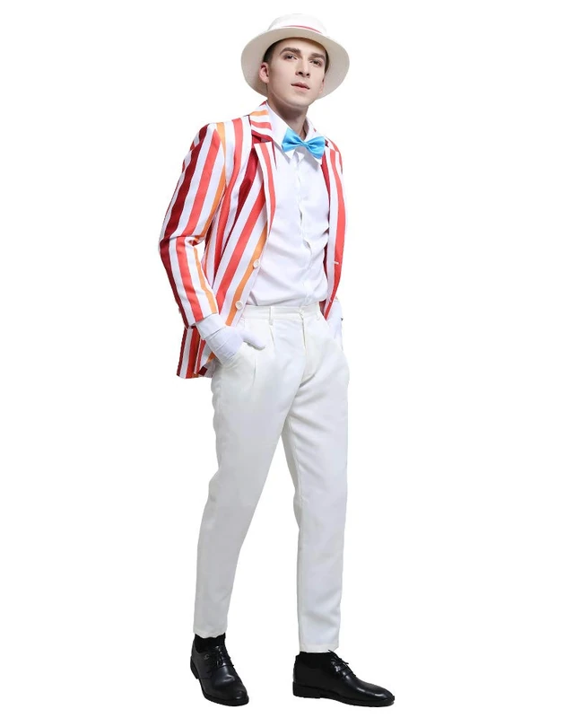 Coskidz Men's Bert Cosplay Costume Rainbow Striped Suit Blazer Outfits with Hat Gloves (Multicolored, X-Large)