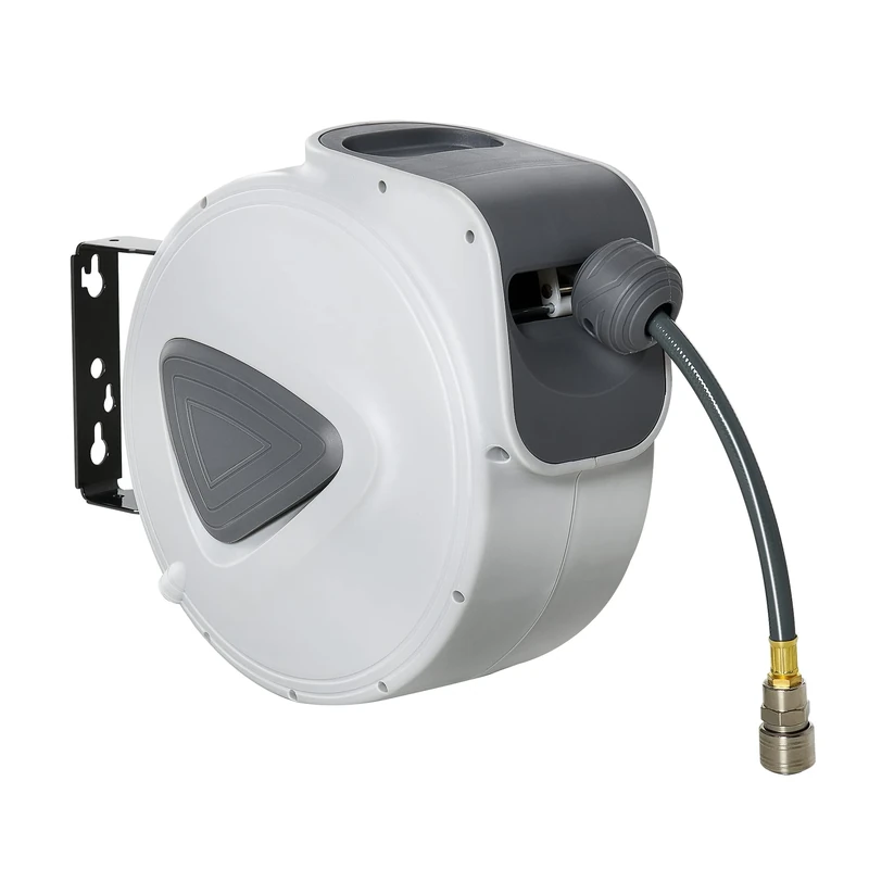 DURHAND Retractable Air Hose Reel 15m+ 140cm Hose Diameter 3/8" 9.5mm, Hose Connector 1/4" BSP, Wall Mount Auto Rewind Hose- Reel