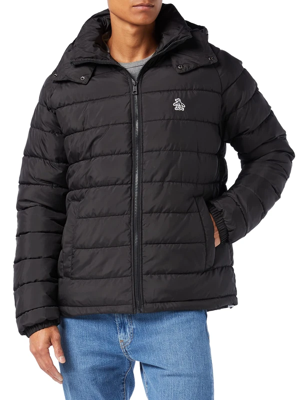 Original Penguin Men's Detachable Hood Puffer Jacket, True Black, 010, S - Image 1